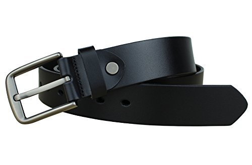Bullko Men's Leather Casual Dress Belt With Classic Buckle Black Size 30-32inch