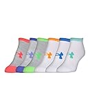 Under Armour Girls' UA Big Logo No Show Socks 6-Pack Youth Large Silver Heather