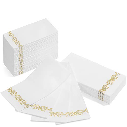 american homestead gold design toallas de lino con tacto para invitados servilletas desechables de papel similar a una tela toallas de mano de papel suaves y absorbentes ideales para baño, fiesta, boda o cena 