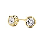 14K Yellow Gold 5mm Round Cubic Zirconia Bezel Screwback Stud Earrings