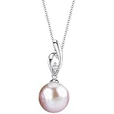 The Pearl Source 14K Gold Round Pink Freshwater Cultured Pearl & Diamond Lois Pendant Necklace for Women