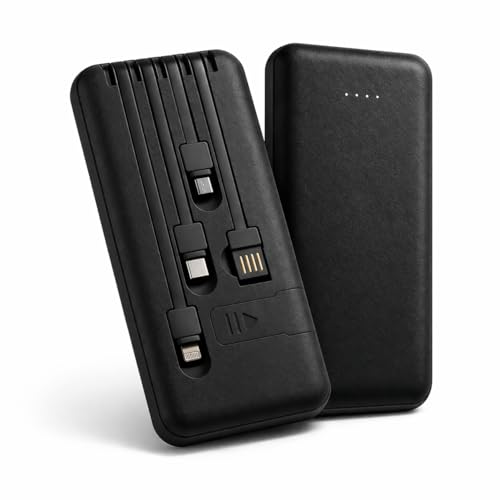 Power Bank Carregador Portátil Universal 10000mAh com Cabos Integrados USB-A, USB-C (Type-C), Micro-USB e USB-Light Carregamento Rápido Bateria Externa Compacta para Celular Android iOS