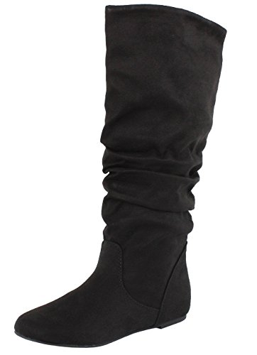 MVE Shoes High Knee Flat Round Toe Boots, BLACK SAUDE size 9