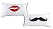 DasyFly His Hers Pillowcases for Couples,2PCS Red Lip and Black Beard Pillow Case,Cute Couples Gifts for Wedding Anniversary V-Day Christmas,Funny Gifts for Girlfriend Boyfriend