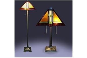 Serena D'italia Tiffany Floor Lamp and Table Lamp Set - Aztec Mission Style Tiffany Table Lamp and Floor Lamp - Amber Glass Nightstand Lamp