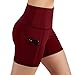 ODODOS High Waist Out Pocket Yoga Short Tummy Control Workout Running Athletic Non See-Through Yoga Shorts,Wine,Mediumthumb 3