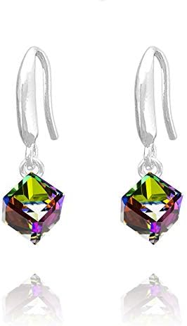 MEILYS Cube 6mm Silver Earrings with Swarovski Crystal