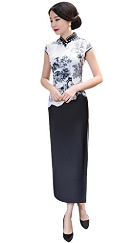 Wincolor Women's Vintage Chinese Traditional Cheongsam Cocktail Party Maxi Long Qipao Dress