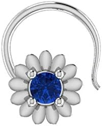 BuyByClick 925 Sterling Silver Nosepin Stud with White Gold Plated Beautiful Blue Swarovski Crystals For Women