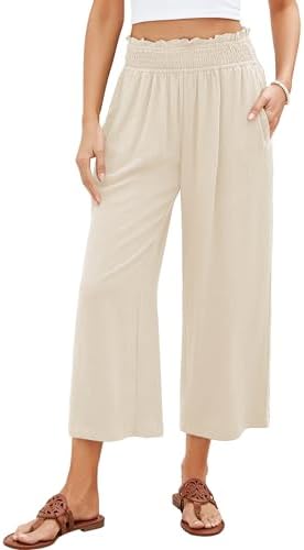 Capri Pants for Women Summer Elastic Waisted Cropped Pants