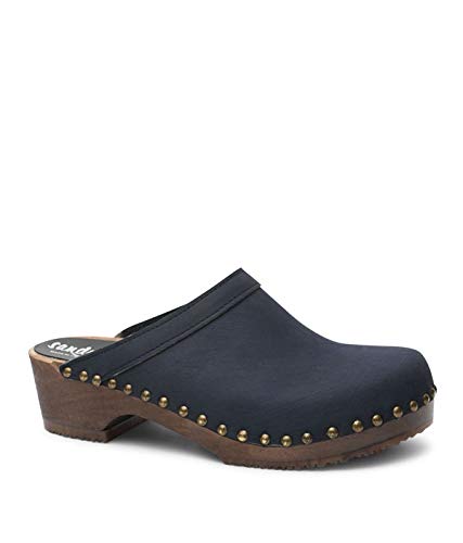 Sandgrens Swedish Low Heel Wooden Clog Mules for Women, US 9-9.5 | Athens Navy DK, EU 40 - Thumbnail 5
