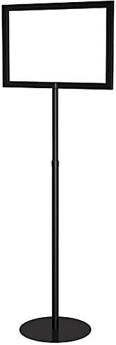8.5" X 11" Horizontal Insert Trendrite Series Pedestal Sign Stand with Open Mitered Frame, Adjustable Telescoping Pole and Elegant Round Base, Black