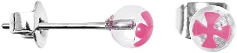 CNCshop Pink Steel Stud Earrings X Marks Sport Earrings