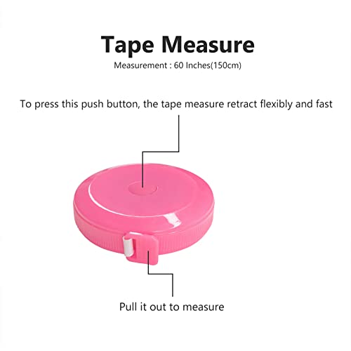 3 Pack Tape Measure Measuring Tape for Body Craft Weight Loss Measurements Retractable 60-inch 1.5 Meter, Small Push Button Dual Sided Tape Measure Body Measuring (Pink Purple Sky Blue)