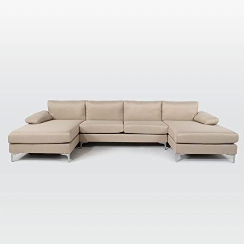 Photo 1 of Casa Andrea Milano Modern Large Linen Fabric U-Shape Sectional Sofa, Double Extra Wide Chaise Lounge Couch