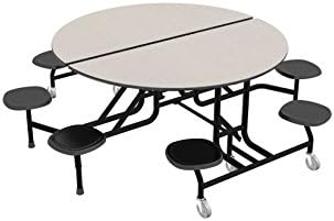 Palmer Hamilton 59T Easy Folding 60" Round Mobile School Table, 29"H, 8 Stools, White/Black, Cafeteria, Breakroom Table