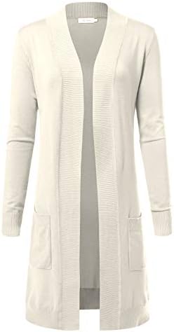 Women's Long Sleeve Open Front Loose Maxi Knitted Long Cardigan Sweater with Pockets