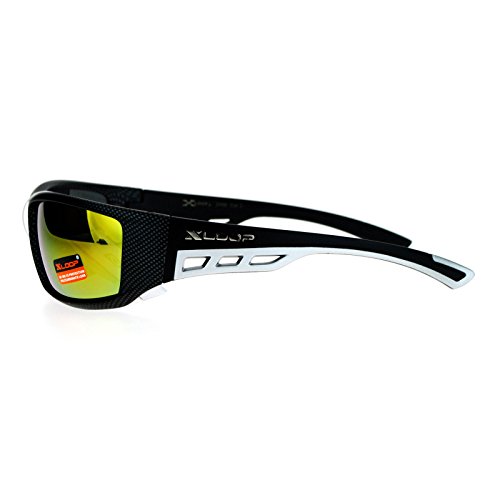 Xloop Mens Sunglasses Sporty Wrap Rectangular Matte Black Silver, Orange Mirror