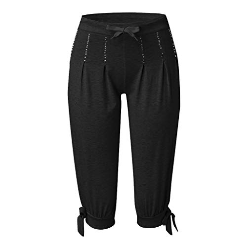 Womens Fashion Pants, Classic Fit Stretch Capri Yoga Pants Baggy Casual Chino Pants Cargo Cropped Harem Trouser (XL, Black)