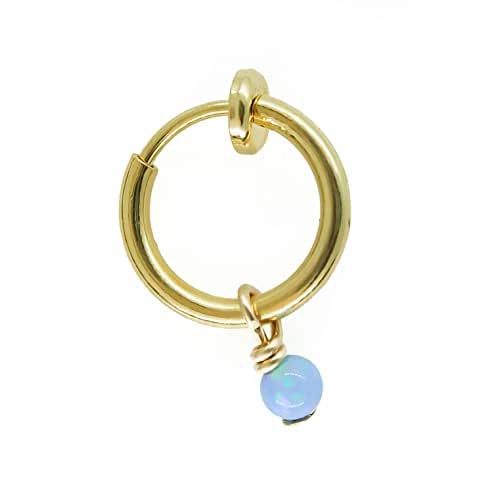 Fake Belly Piercing Clip On Navel Ring Opal Star Charm 14k