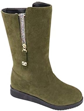 Creazrise Women's Fashion Casual Mid-Calf Boot with Zipper Detail Angled Topline Suede Harness Boot (Gray,7)