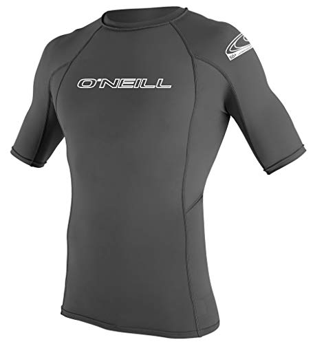 O'Neill Wetsuits Men's Basic Skins UPF 50+ Short Sleeve Rash Guard, Smoke, Medium