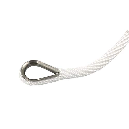 Yaegarden 3/8 Inch 50FT Solid Braid MFP Anchor Line Braided Nylon Anchor Rope/Line with Thimble, White - Thumbnail 5