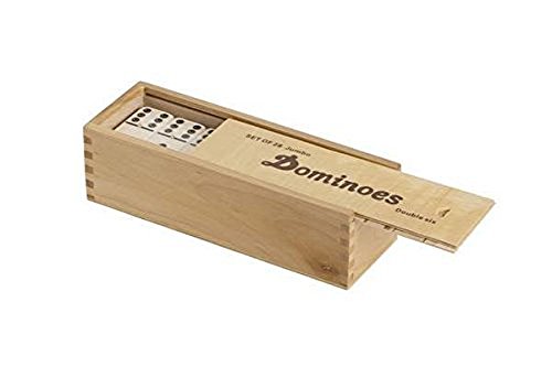 Double 6 Jumbo Size Faux Tiles with Spinner in Wooden Box - Cream