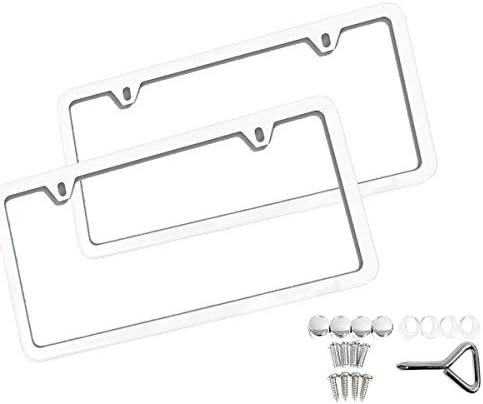 Mushan Pack of 2 License Plate Frame Stainless Steel Plate Cover US Standard Bumper Guard with Full Set of with Screw Cap Kit
