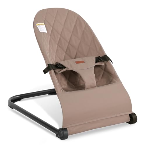 Lfhiwhd Baby Bouncer,Baby Bouncer Seat,Portable Infant Bouncer with 3-Point Safety Harness,Ergonomic Bouncy seat, Newborn Bouncer for Babies 0-6 Months up to 20lbs (Khaki)