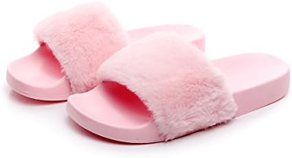 Havina Women's Faux Fur Soft Slide Flat Slipper Flip Flop Light Pink 8-8.5 B(M) US