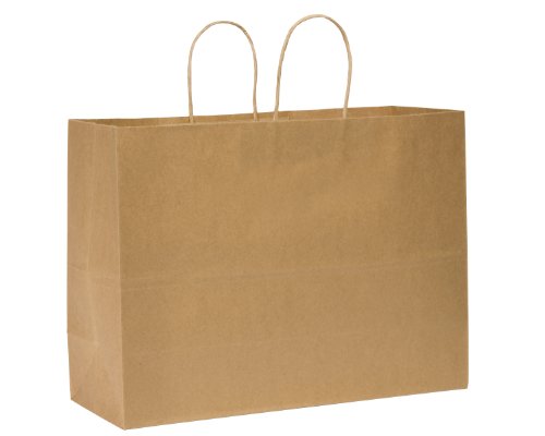 Duro ID# 87129 Tote Shopping Bag 65# 100% Recycled Natural Kraft 250pk 16 x 6 x 12