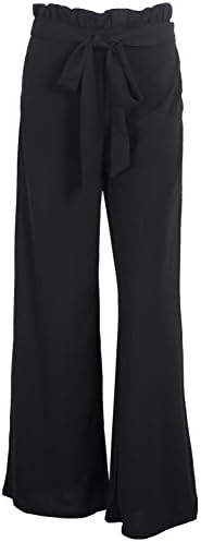 Simplee Women's High Waist Belted Loose Wide Leg Palazzo Pants With Pockets, Black, 10, Large
