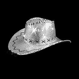 BlinkROCK LED Sequin Cowboy Hat with Fancy Stitching Silver