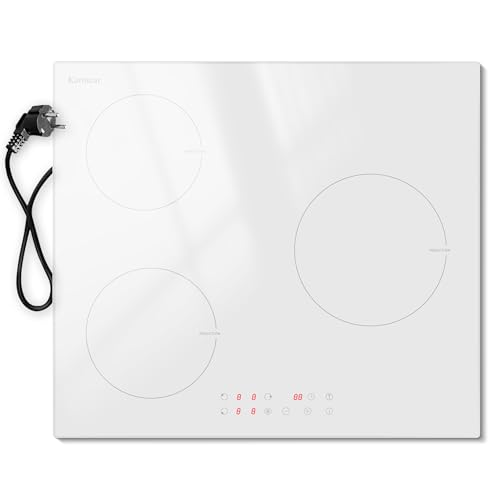 Karinear 3-Burner Induction Hob, White Induction Hob with Socket, Built-in Induction Hob, Touch Control, Boost, Safety Lock, Timer, 3500W, 220V