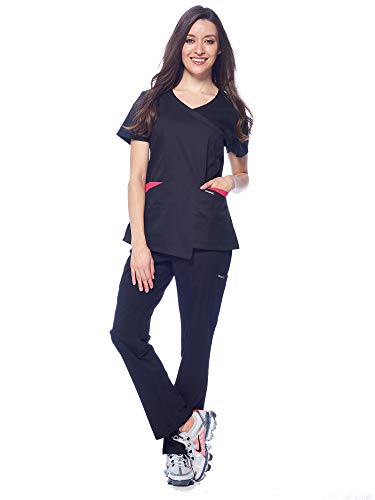 Dagacci Medical Uniform Women's Colorblock V-Neck Natural Stretch Scrubs Set