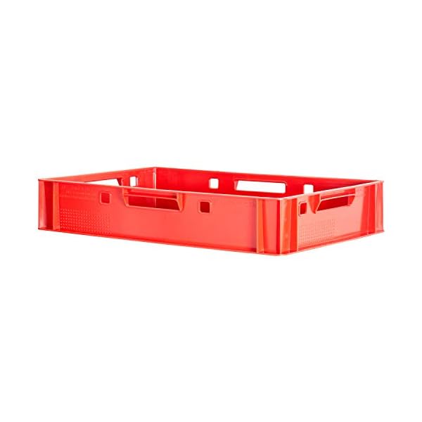 1 Stück E1 Fleischkiste Rot Kiste Eurobox Lebensmittelecht Metzgerkiste Box Aufbewahrungsbox Kunststoff Wanne Plastik Stapelbar Lagerkiste 60 x 40 Kingpower