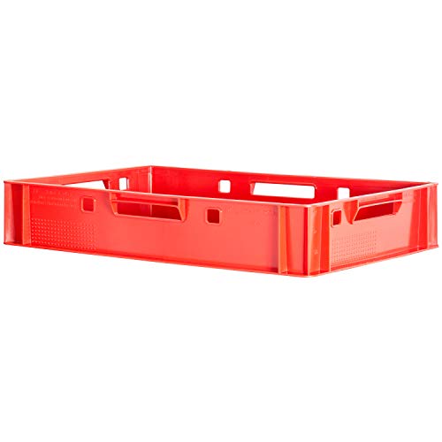 1 Stück E1 Fleischkiste Rot Kiste Eurobox Lebensmittelecht Metzgerkiste Box Aufbewahrungsbox Kunststoff Wanne Plastik Stapelbar Lagerkiste 60 x 40 Kingpower