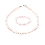 JSEA 8mm Faux Pearl Necklace Elastic Bracelet Jewelry Set Beige White Pink Fake Pearl Jewelry