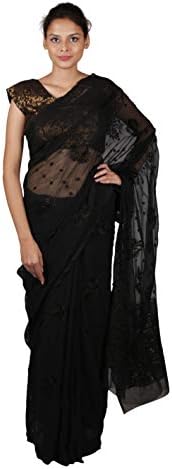 VASU INC Women's Faux Georgette Saree (Black)