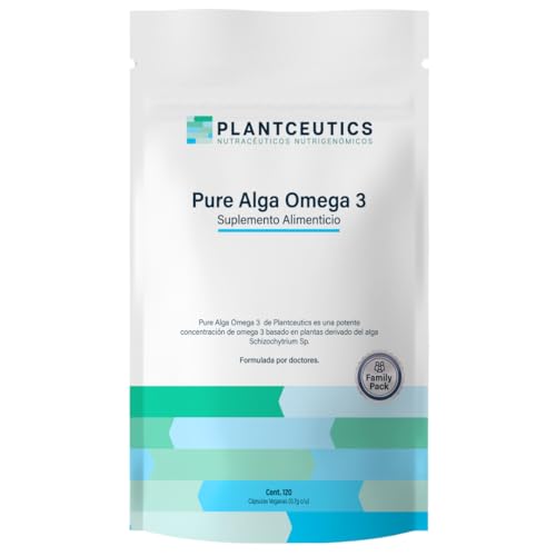 120 cápsulas Omega-3 de Alga Plantceutics - 560 mg Omega-3 MUY ALTA en DHA - Aceite de alga certificado - 100% Vegano - Envase 100% biodegradables