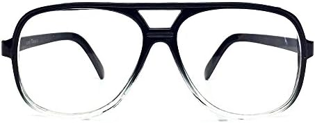 80's Vintage Retro Classic Aviator Large Frame Clear Lenses Eyeglasses Glasses (black clear, clear)