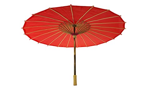 32 Inch Paper Like Parasol Umbrella - For Weddings, Bridal Showers, and Photo Shoots (Red)
