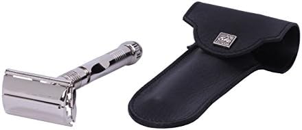 Erbe Safety Razor Tradition Chrome Partly Ribbed with Genuine Leather Etui