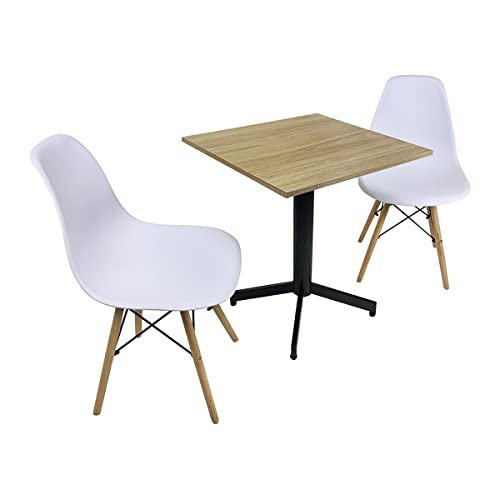 CASA FERRO Mesa para Caféteria o Restaurante para 2 Personas. Ideal para cafetería, Restaurante, bistró.Hechas en México. Pedestal Acero (Mesa Hickory)