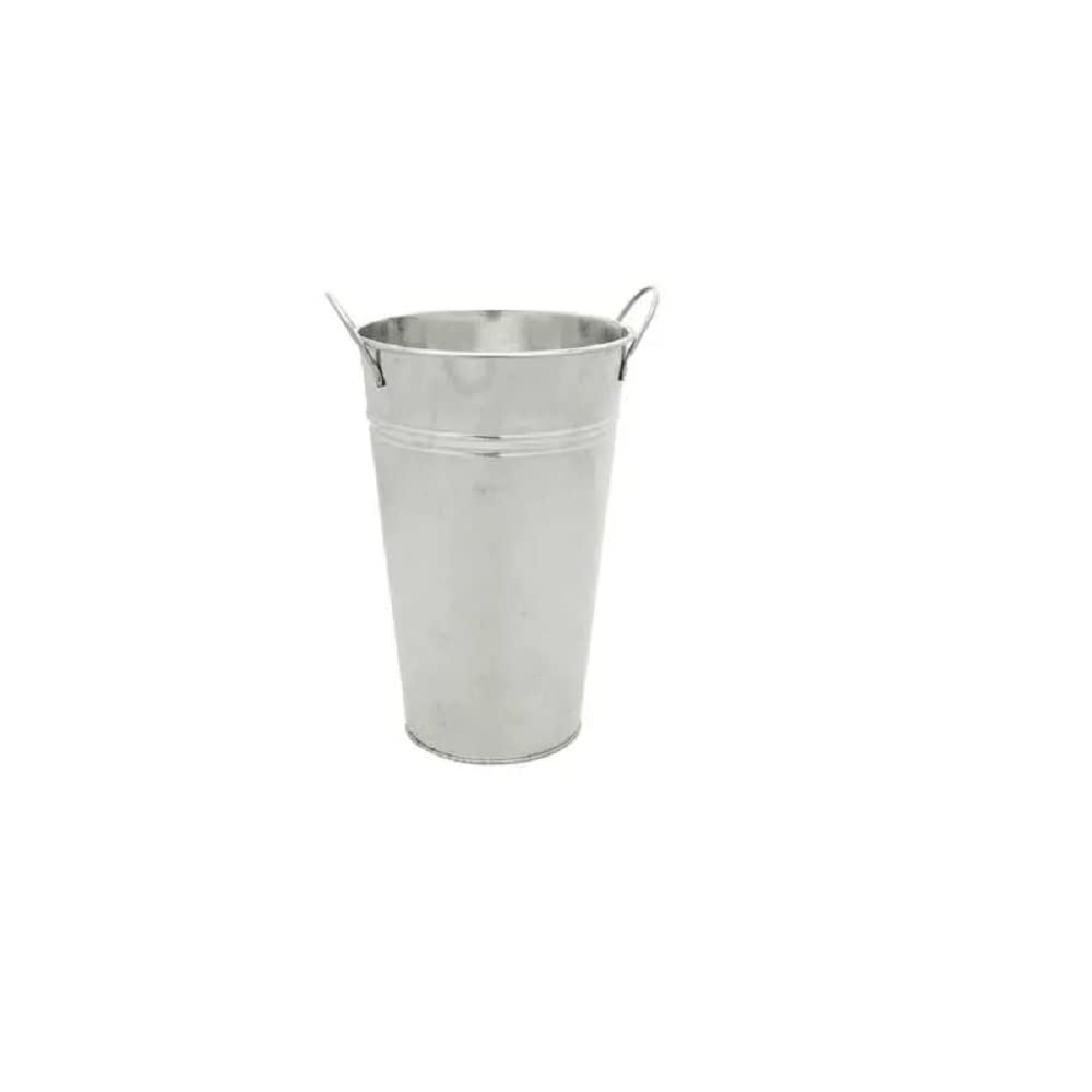 APAC Galvanized Metal Flower Vase (25cm H x 16cm Dia), Rustic Farmhouse Tall Flower Bucket with Handle, Galvanized Zinc Planter for Outdoor Indoor Home Décor