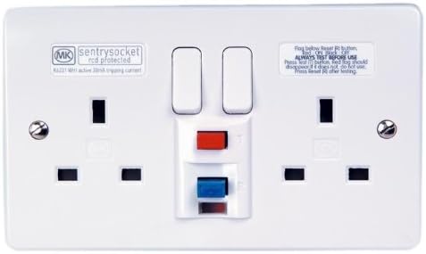 Mk K6231WHI 2-Gang 13A RCD Socket 30MA Active, White