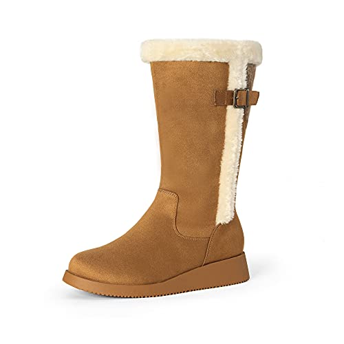 DREAM PAIRS Womens DSB212 Winter Snow Boots Mid-Calf Fashion Furry Warm Tall Boot Camel Size 8