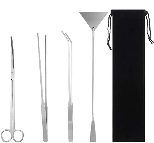 Miuse Aquarium Scissor Tweezers Spatula Tool - 4 in 1 Stainless Steel Aquatic Plants Aquascaping Tools Set for Fish Starter Kits & Aquariums Tank