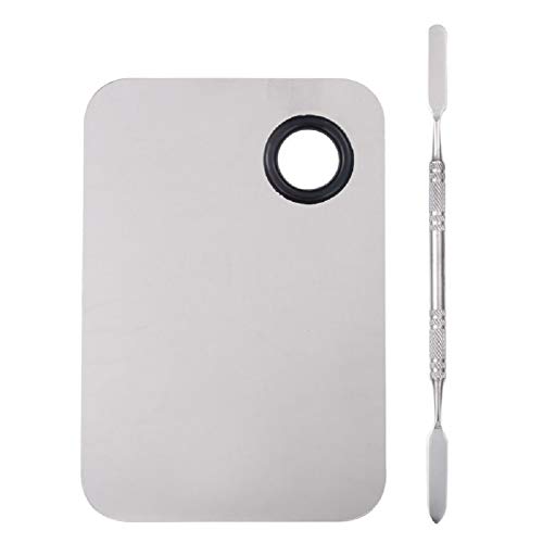 Zuoyou Professional Pro Lady Stainless Steel Cosmetic Makeup Palette Spatula Stainless Steel Makeup Palette Artist Cosmetic Palette with Spatula Tool 6''x4'' Sliver